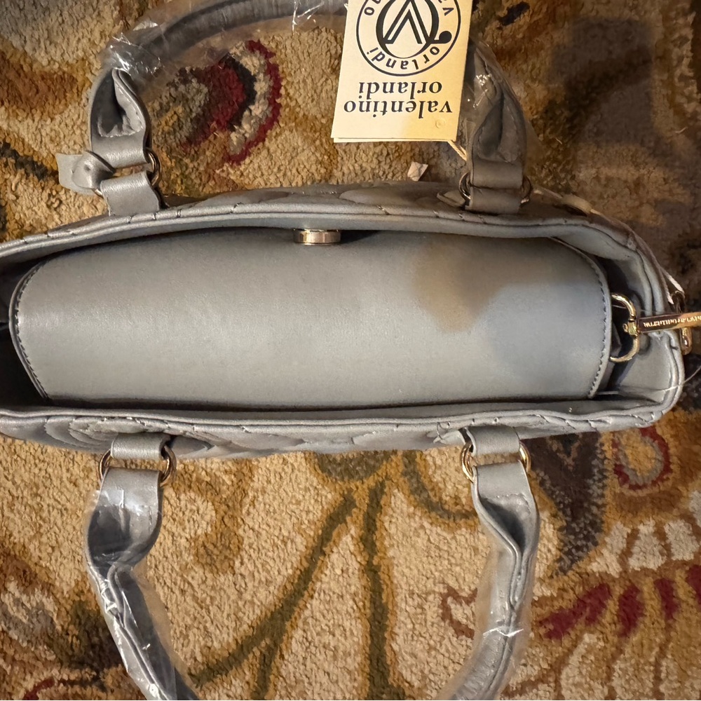 Valentino Orlandi Quilted Bag in Gray Vegan Leather w Guitar Crossbody Strap - Picture 3 of 16